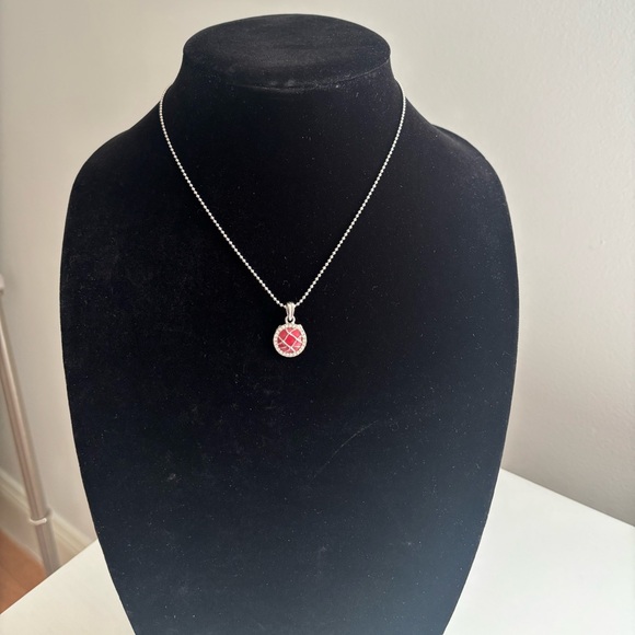 Jewelry - Silver Necklace with Pink Enamel Round Pendant